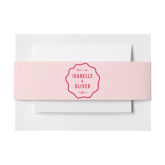 Dicke, hellrosa Rot Squiggle Wavy Retro Hochzeit Einladungsbanderole (Vorderseite Beispiel)