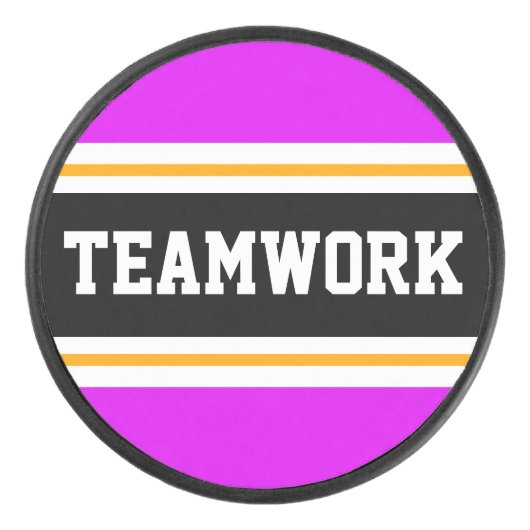 Dicke, hellrosa, schwarze TEAMWORK Racing Stripes Eishockey Puck (Vorderseite)