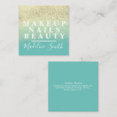Dicke Imitate Glitzer Aquamarin Gold Makeup Artist Quadratische Visitenkarte (Vorne/Hinten)