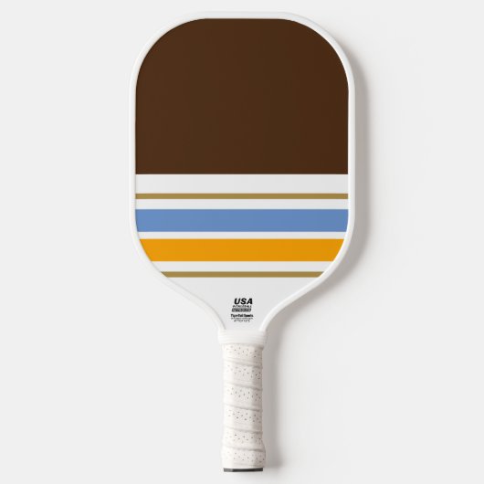Dicke Kakaobraun, blau, gelb, Streifen Pickleball Schläger (Vorderseite)