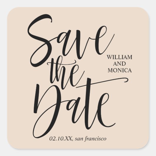 Dicke kalligraphische Schwarze Creme Beige moderne Quadratischer Aufkleber (Vorderseite)