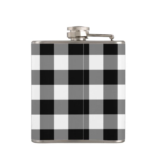 Dicke Karierte Schwarz-Weiß-Muster mit Monogramm Flachmann (Rückseite)