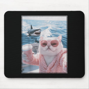 Dicke Katze auf einer Yacht mit Hai Cool Lustige K Mousepad