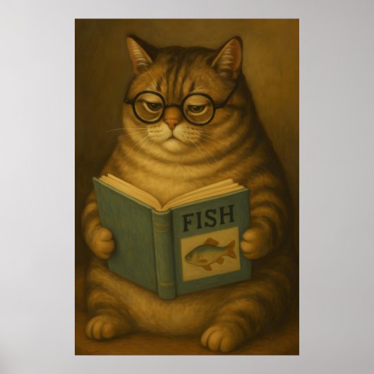 Dicke Katze liest Buch, Vintage Poster, Kunstposte Poster (Vorne)