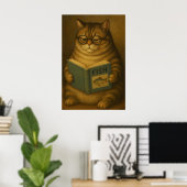 Dicke Katze liest Buch, Vintage Poster, Kunstposte Poster (Heimbüro)