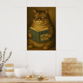 Dicke Katze liest Buch, Vintage Poster, Kunstposte Poster (Küche)