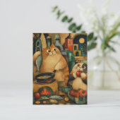 Dicke Katzen kochen Abendessen Postkarte (Stehend Vorderseite)