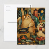 Dicke Katzen kochen Abendessen Postkarte (Vorne/Hinten)