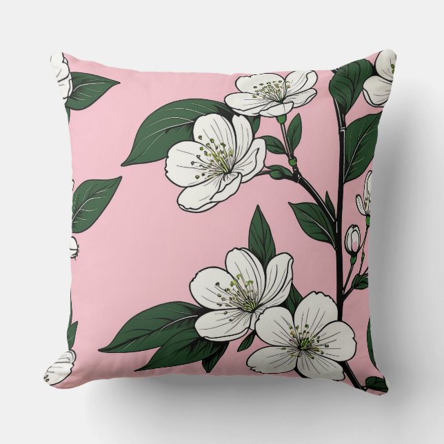 Dicke Kirschblüten in Rosa Kissen (Vorderseite)