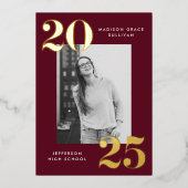 Dicke Klasse des Burgundy-Foto-Abschlusses 2025 Folieneinladung (Vorderseite)