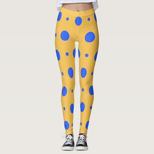 Dicke Leggings aus Blue und Gold Polka Dot Pattern (Vorderseite)