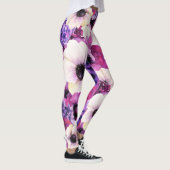 Dicke Lila Aquarellblütenmode Leggings (Rechts)