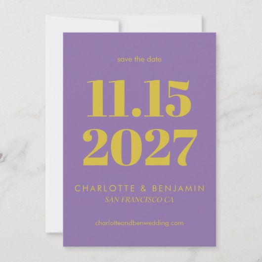Dicke, Lila und gelbe Typografie Moderne Save The Date (Vorderseite)