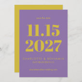 Dicke, Lila und gelbe Typografie Moderne Save The Date (Vorne/Hinten)