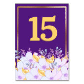 Dicke Lila und Gold Floral Gold Gerahmte Tischkart Tischnummer (Rückseite)