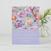 Dicke Lila und orangefarbene botanische Stickerei Einladung (Stehend Vorderseite)