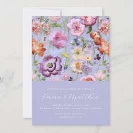 Dicke Lila und orangefarbene botanische Stickerei Einladung