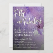 Dicke Lila Wasserfarbe Glitzer 50 und fabelhaft Einladung (Vorderseite)