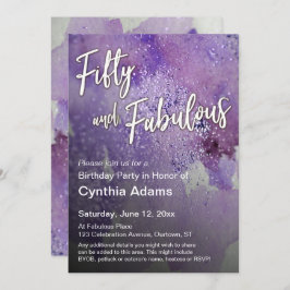 Dicke Lila Wasserfarbe Glitzer 50 und fabelhaft Einladung