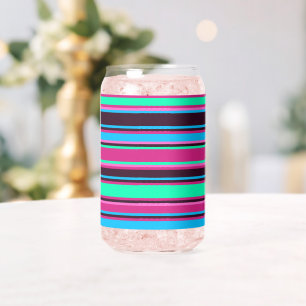 Dicke Magenta, Aqua & Blau gestreifte Glaskanne Dosenglas
