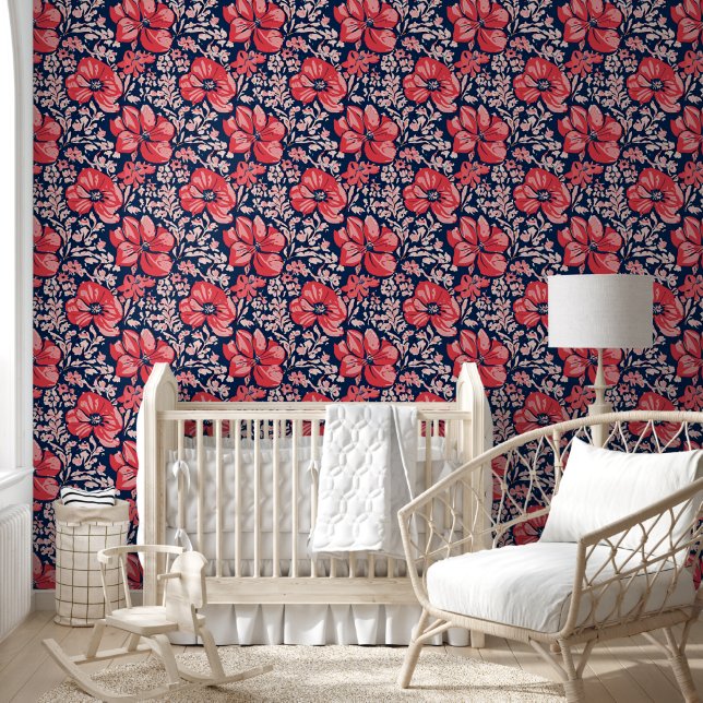 Dicke Maximalismus Blau und Rosa Wilde Blume flora Tapete (Kinder)