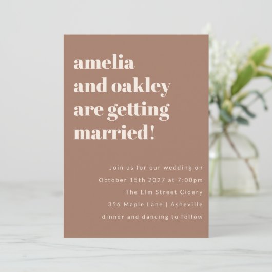 Dicke Minimalistisch Soft Mocha Retro Einfache Hoc Einladung (Stehend Vorderseite)