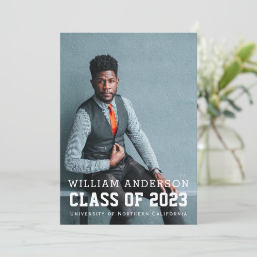 Dicke Minimalistische Foto Navy Blue Graduation Pa Einladung (Stehend Vorderseite)