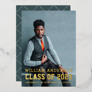 Dicke Minimalistische Foto Navy Blue Graduation Pa Folieneinladung