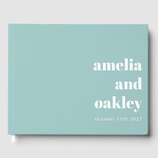 Dicke Minimalistische moderne Aqua Blue Custom Wed Gästebuch (Vorderseite)