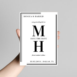 Dicke Minimalistische Monogramm Schwarz-Weiß-Hochz Save The Date