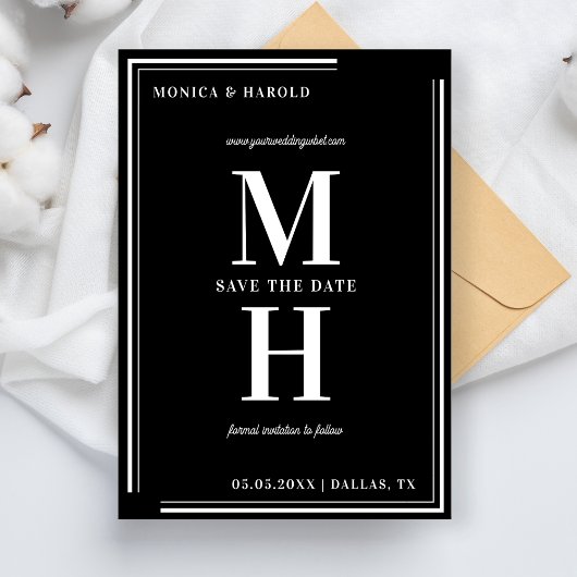 Dicke Minimalistische Monogramm Schwarz/Weiß-Hochz Save The Date