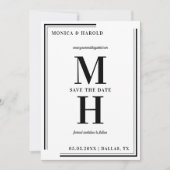 Dicke Minimalistische Monogramm Schwarz-Weiß-Hochz Save The Date (Vorderseite)