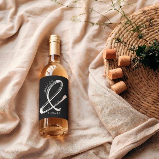 Dicke Minimalistische Schwarz-Weiß-Hochzeit Weinetikett