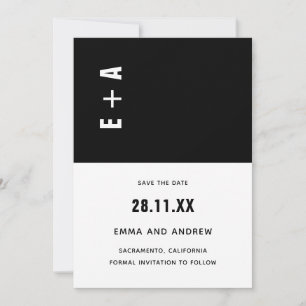 Dicke Minimalistische Schwarz-Weiß-Initialen Hochz Einladung