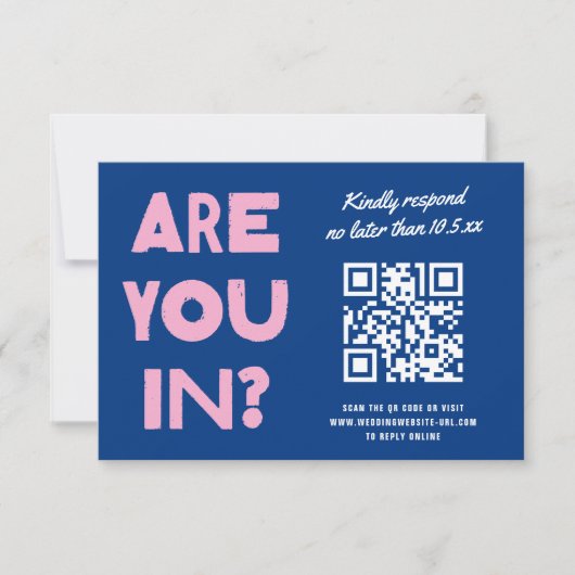 Dicke moderne Art Funky farbenfrohe QR CODE Hochze RSVP Karte (Vorderseite)