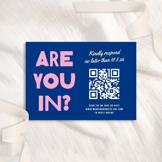 Dicke moderne Art Funky farbenfrohe QR CODE Hochze RSVP Karte