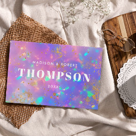 Dicke moderne Goldopal-Monogramm-Rosa-Hochzeit Gästebuch