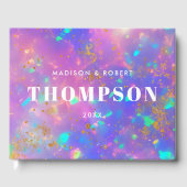 Dicke moderne Goldopal-Monogramm-Rosa-Hochzeit Gästebuch (Vorderseite)