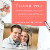 Dicke moderne Korallen und rosa Foto Hochzeit Dankeskarte