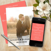 Dicke moderne Korallen und rosa Foto Hochzeit Einladung