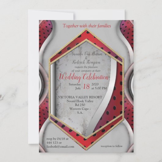 Dicke moderne Metallic 3D Red Gray Texture Look Einladung (Vorderseite)