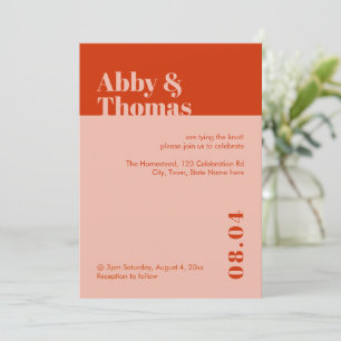 Dicke moderne minimale Typografie Orange Pink Wedd Einladung