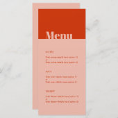 Dicke moderne minimale Typografie Orange Pink Wedd Menükarte (Vorne/Hinten)