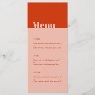 Dicke moderne minimale Typografie Orange Pink Wedd Menükarte