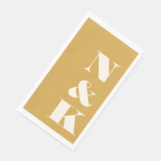 Dicke moderne Monogramm-Initialen Gelbe Hochzeit Serviette (Ecke)