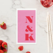 Dicke moderne Monogramm-Initialen Rosa Rote Hochze Serviette (Beispiel)