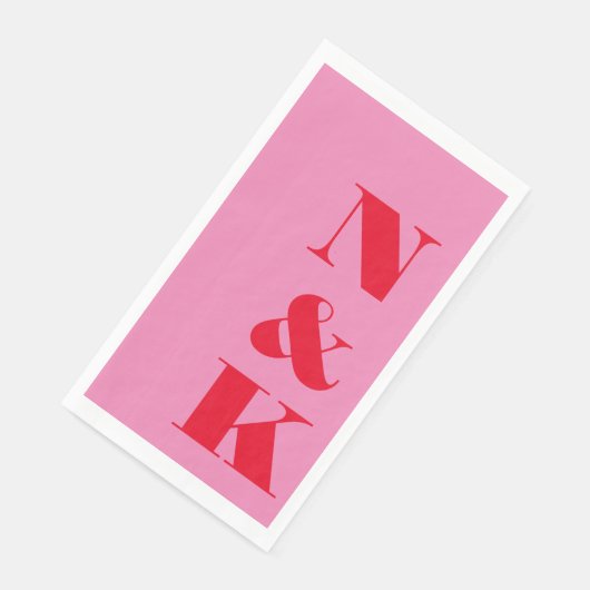 Dicke moderne Monogramm-Initialen Rosa Rote Hochze Serviette (Ecke)