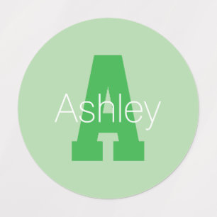 Dicke moderne Monogramm Pale & Kelly Green Etiketten