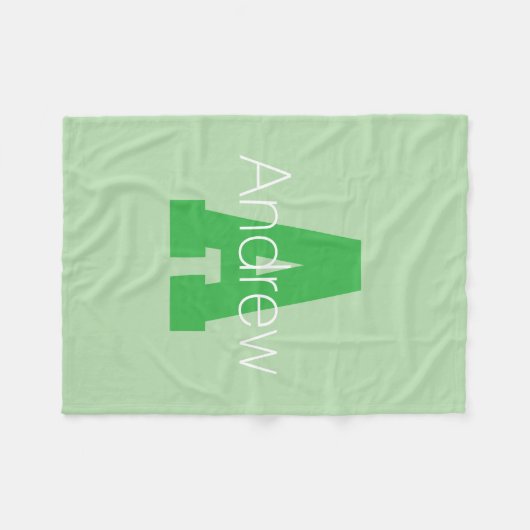 Dicke moderne Monogramm | Pale & Kelly Green Fleecedecke (Vorderseite (Horizontal))