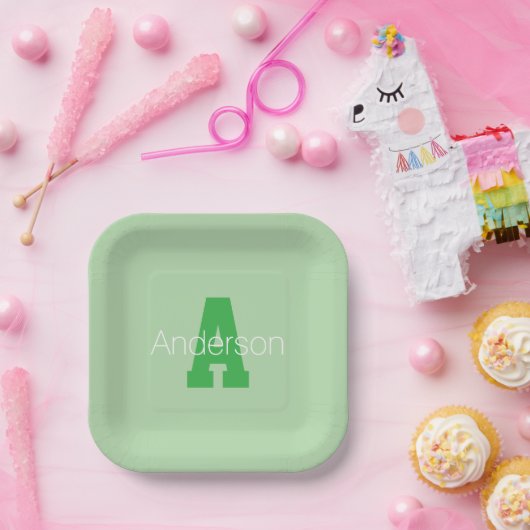 Dicke moderne Monogramm | Pale & Kelly Green Pappteller (Party)